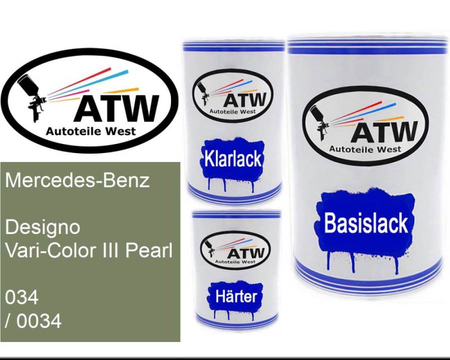 Mercedes-Benz, Designo Vari-Color III Pearl, 034 / 0034: 500ml Lackdose + 500ml Klarlack + 250ml Härter - Set, von ATW Autoteile West.
